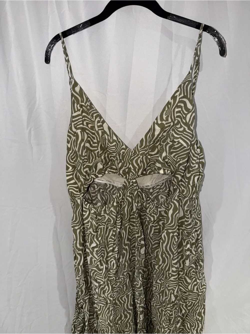 Abercrombie & Fitch Dress Maxi Olive Patterned Spaghetti Strap Cut Out XXL